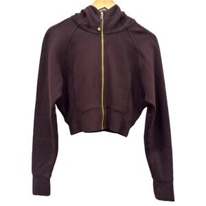 Lululemon Cropped Scuba Half Zip Hoodie Heather Brown Gold Logo Size Small